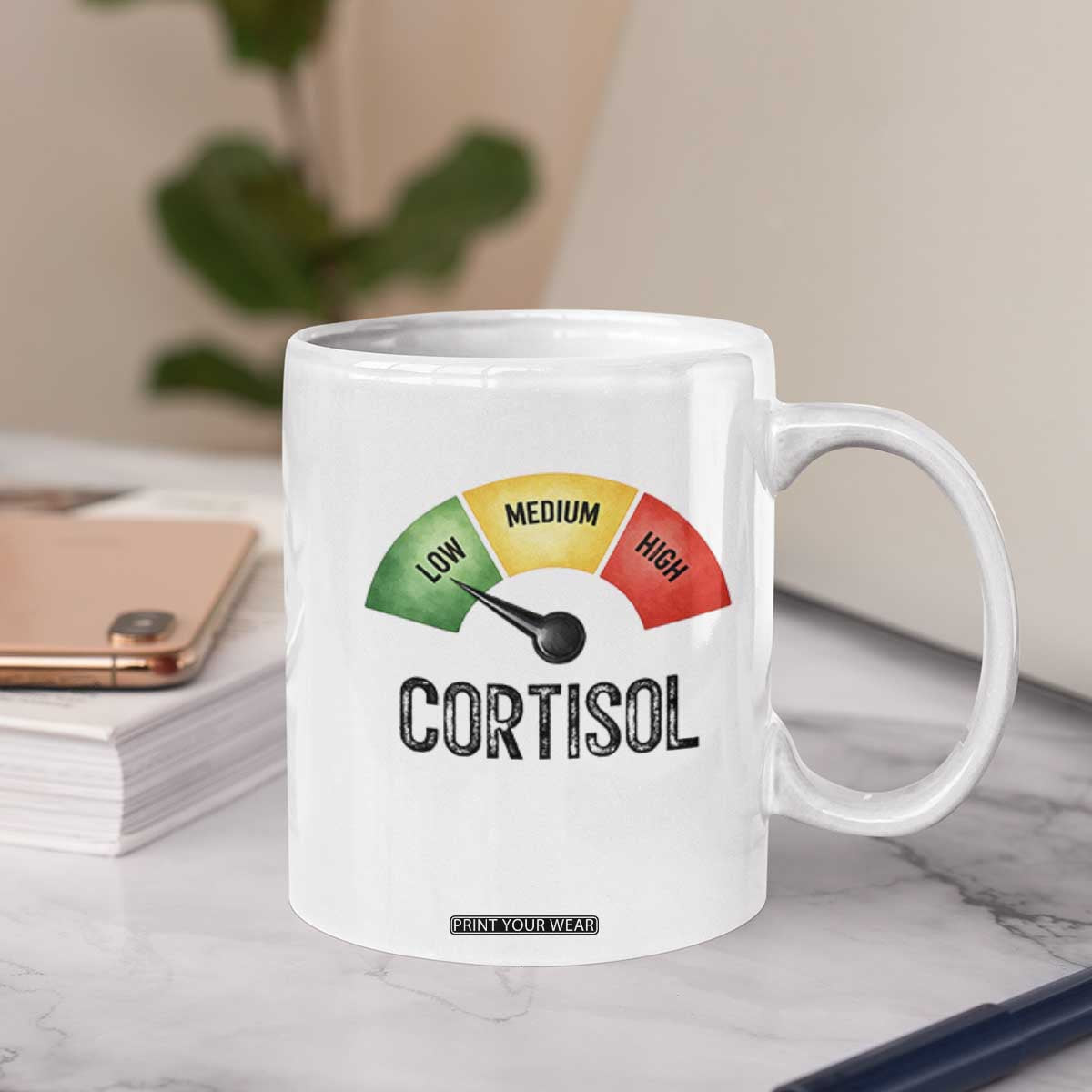 Funny Low Cortisol Stress Meter Coffee Mug Low Medium High Anxiety Humor TS02 Print Your Wear