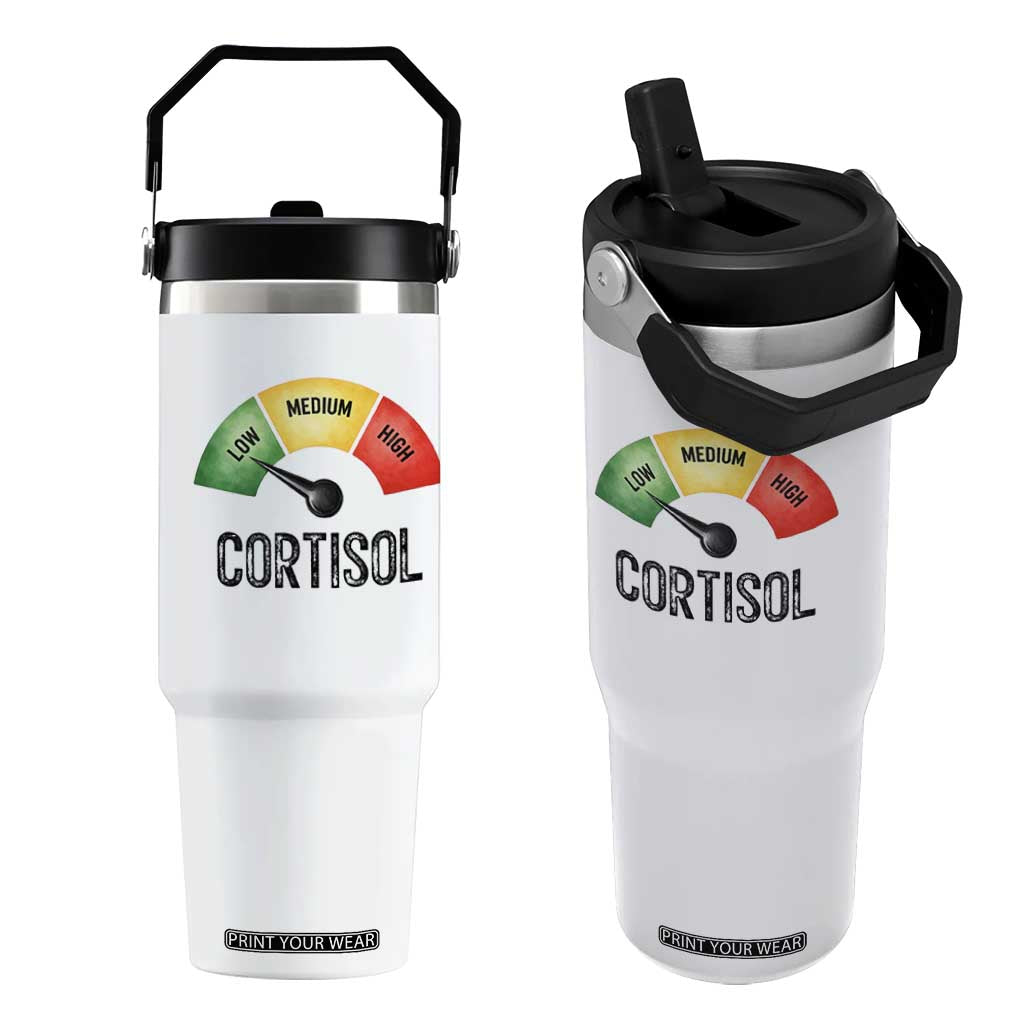 Funny Low Cortisol Stress Meter Flip Straw Tumbler Low Medium High Anxiety Humor TS02 One Size: 30 oz White Print Your Wear
