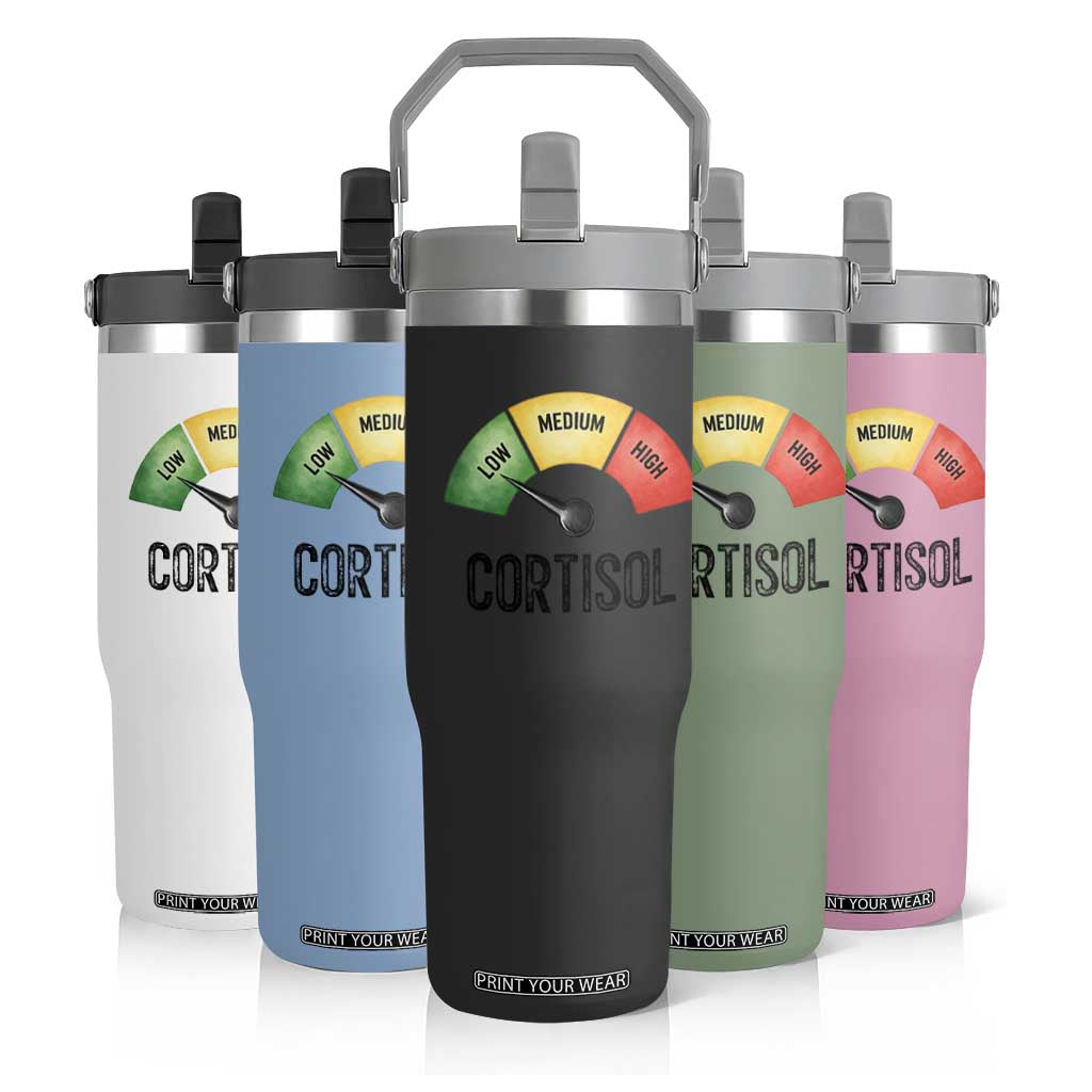 Funny Low Cortisol Stress Meter Flip Straw Tumbler Low Medium High Anxiety Humor TS02 Print Your Wear