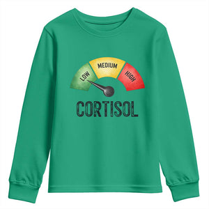 Funny Low Cortisol Stress Meter Youth Sweatshirt Low Medium High Anxiety Humor TS02 Irish Green Print Your Wear
