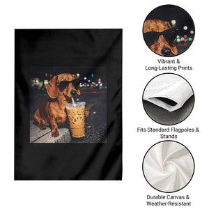 Cool Dachshund Drinking Iced Coffee Graphic Garden Flag Funny Wiener Dog Night Vibes Aesthetic TS02 Print Your Wear