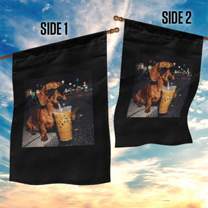 Cool Dachshund Drinking Iced Coffee Graphic Garden Flag Funny Wiener Dog Night Vibes Aesthetic TS02 Print Your Wear