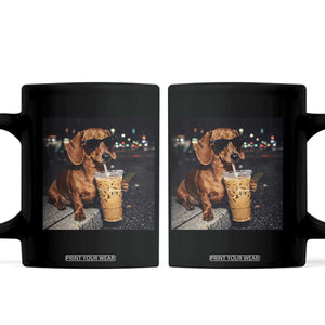Cool Dachshund Drinking Iced Coffee Graphic Coffee Mug Funny Wiener Dog Night Vibes Aesthetic TS02 Black Print Your Wear