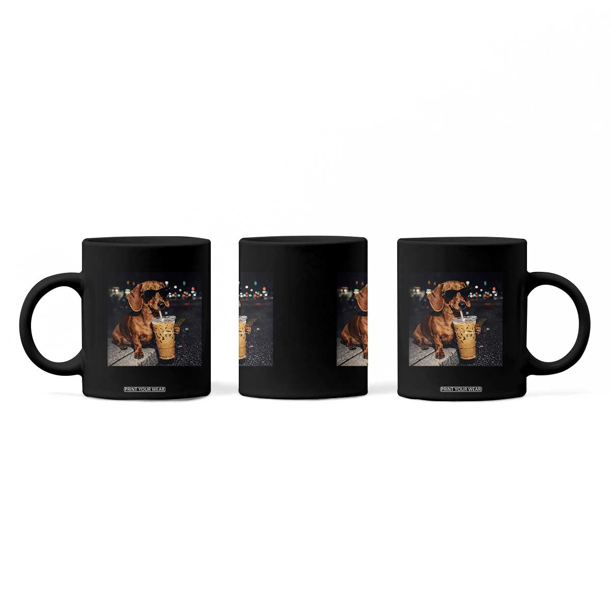 Cool Dachshund Drinking Iced Coffee Graphic Coffee Mug Funny Wiener Dog Night Vibes Aesthetic TS02 Print Your Wear