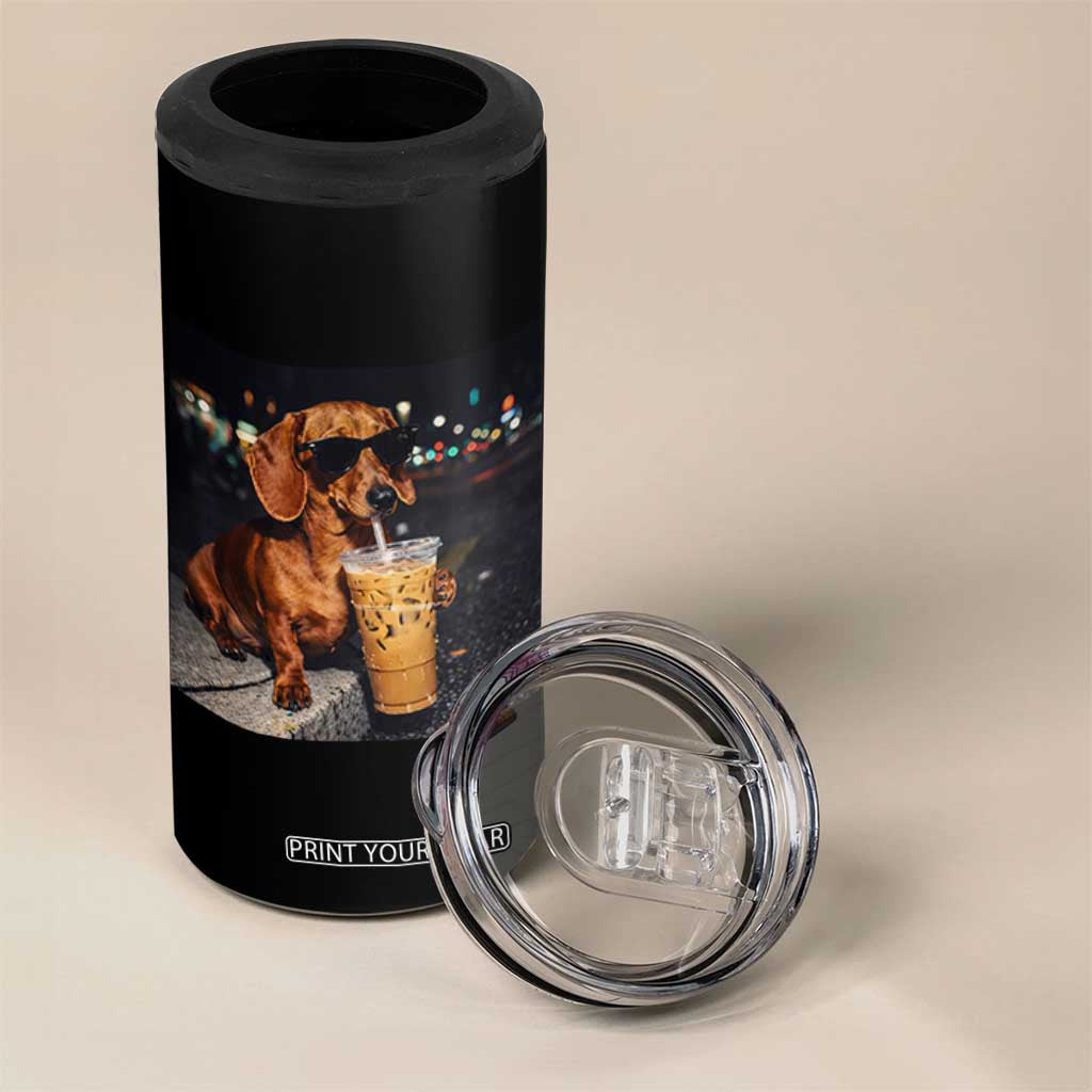 Cool Dachshund Drinking Iced Coffee Graphic 4 in 1 Can Cooler Tumbler Funny Wiener Dog Night Vibes Aesthetic TS02 Print Your Wear