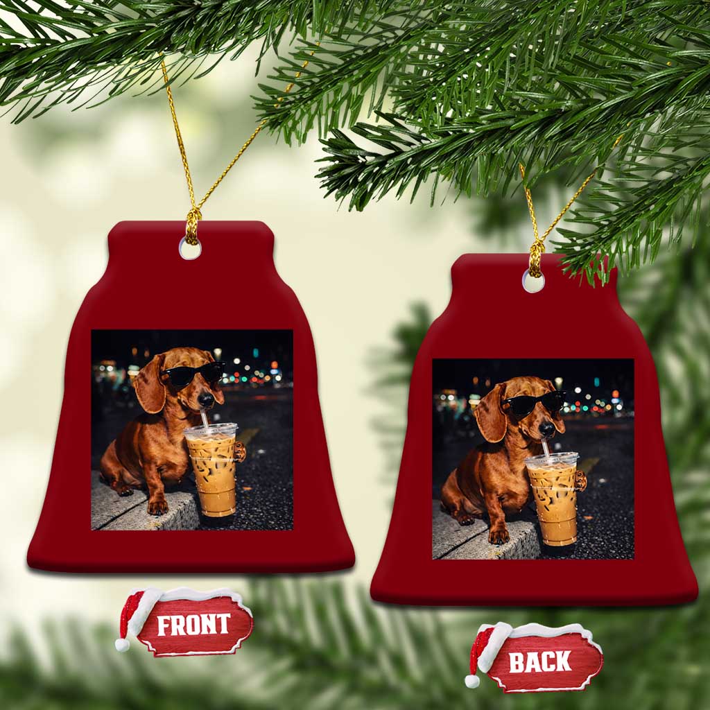 Cool Dachshund Drinking Iced Coffee Graphic Ceramic Ornament Funny Wiener Dog Night Vibes Aesthetic TS02 Print Your Wear