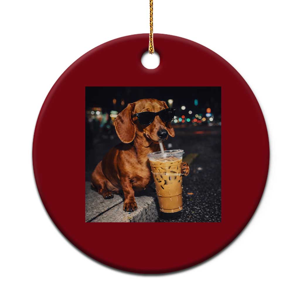 Cool Dachshund Drinking Iced Coffee Graphic Ceramic Ornament Funny Wiener Dog Night Vibes Aesthetic TS02 1pc Red Print Your Wear