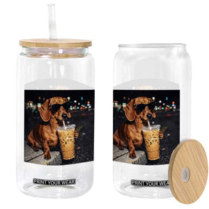 Cool Dachshund Drinking Iced Coffee Graphic Glass Can Funny Wiener Dog Night Vibes Aesthetic TS02 Print Your Wear