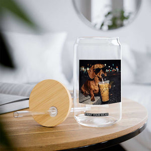 Cool Dachshund Drinking Iced Coffee Graphic Glass Can Funny Wiener Dog Night Vibes Aesthetic TS02 Print Your Wear
