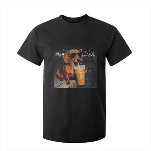 Cool Dachshund Drinking Iced Coffee Graphic T Shirt For Kid Funny Wiener Dog Night Vibes Aesthetic TS02 Black Print Your Wear