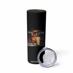 Cool Dachshund Drinking Iced Coffee Graphic Skinny Tumbler Funny Wiener Dog Night Vibes Aesthetic TS02 Print Your Wear