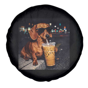 Cool Dachshund Drinking Iced Coffee Graphic Spare Tire Cover Funny Wiener Dog Night Vibes Aesthetic TS02 Print Your Wear