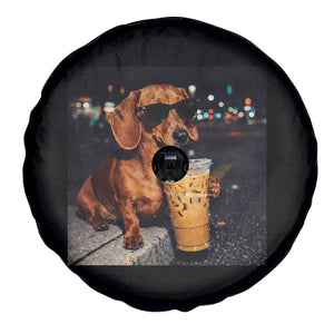 Cool Dachshund Drinking Iced Coffee Graphic Spare Tire Cover Funny Wiener Dog Night Vibes Aesthetic TS02 Print Your Wear