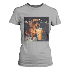 Cool Dachshund Drinking Iced Coffee Graphic T Shirt For Women Funny Wiener Dog Night Vibes Aesthetic TS02 Sport Gray Print Your Wear