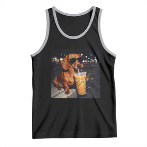 Cool Dachshund Drinking Iced Coffee Graphic Tank Top Funny Wiener Dog Night Vibes Aesthetic TS02 Black Athletic Heather Print Your Wear