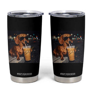 Cool Dachshund Drinking Iced Coffee Graphic Tumbler Cup Funny Wiener Dog Night Vibes Aesthetic TS02 Black Print Your Wear