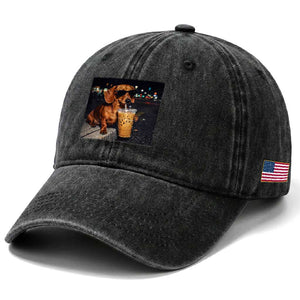 Cool Dachshund Drinking Iced Coffee Graphic Washed Cotton Baseball Cap Funny Wiener Dog Night Vibes Aesthetic TS02 Print Your Wear