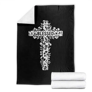 Blessed Floral Cross Christian Graphic Throw Blanket Faith Inspired Minimalist Scripture TS02 Black Print Your Wear