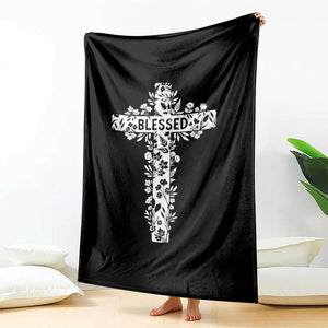 Blessed Floral Cross Christian Graphic Throw Blanket Faith Inspired Minimalist Scripture TS02 Print Your Wear