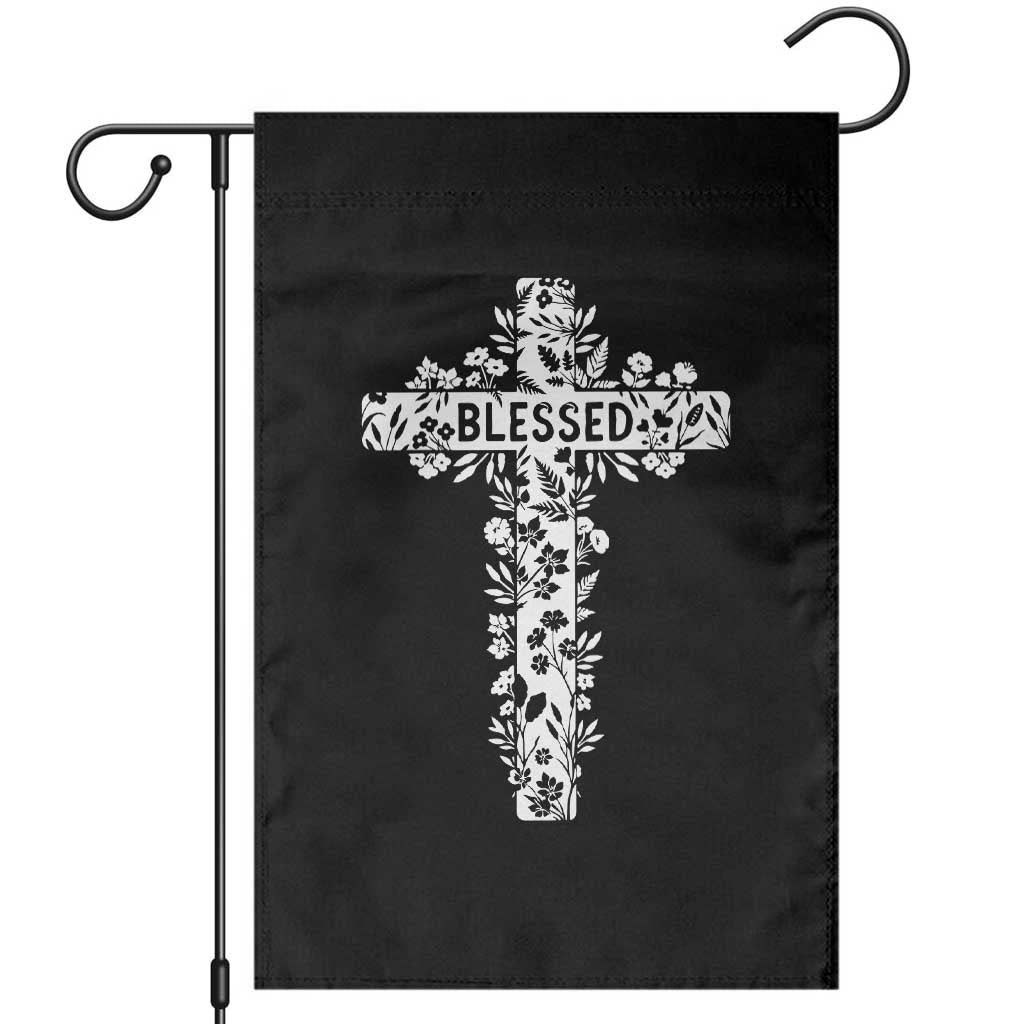 Blessed Floral Cross Christian Graphic Garden Flag Faith Inspired Minimalist Scripture TS02 Black Print Your Wear