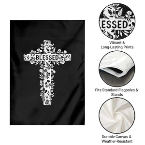 Blessed Floral Cross Christian Graphic Garden Flag Faith Inspired Minimalist Scripture TS02 Print Your Wear