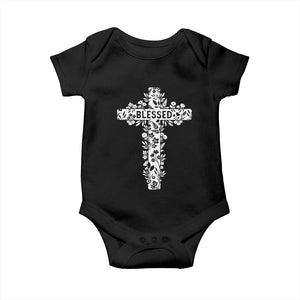 Blessed Floral Cross Christian Graphic Baby Onesie Faith Inspired Minimalist Scripture