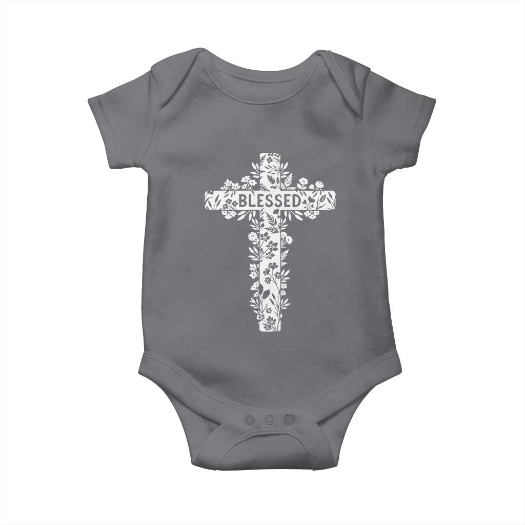 Blessed Floral Cross Christian Graphic Baby Onesie Faith Inspired Minimalist Scripture