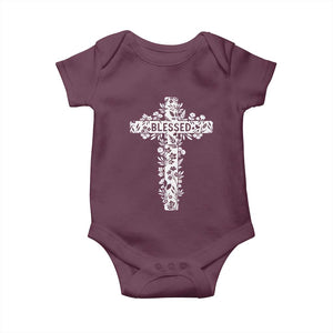 Blessed Floral Cross Christian Graphic Baby Onesie Faith Inspired Minimalist Scripture