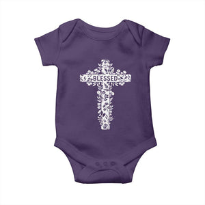 Blessed Floral Cross Christian Graphic Baby Onesie Faith Inspired Minimalist Scripture