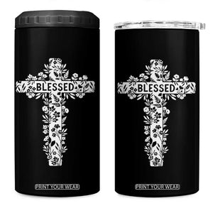Blessed Floral Cross Christian Graphic 4 in 1 Can Cooler Tumbler Faith Inspired Minimalist Scripture TS02 One Size: 16 oz Black Print Your Wear