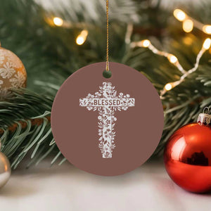 Blessed Floral Cross Christian Graphic Ceramic Ornament Faith Inspired Minimalist Scripture TS02 1pc Mocha Print Your Wear