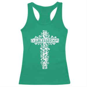 Blessed Floral Cross Christian Graphic Racerback Tank Top Faith Inspired Minimalist Scripture