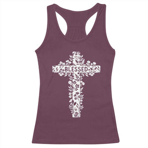 Blessed Floral Cross Christian Graphic Racerback Tank Top Faith Inspired Minimalist Scripture TS02 Maroon Print Your Wear