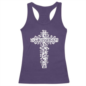 Blessed Floral Cross Christian Graphic Racerback Tank Top Faith Inspired Minimalist Scripture