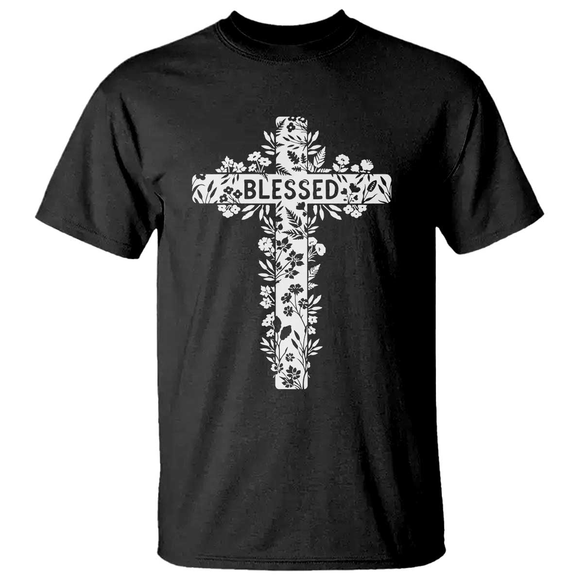 Blessed Floral Cross Christian Graphic T Shirt Faith Inspired Minimalist Scripture