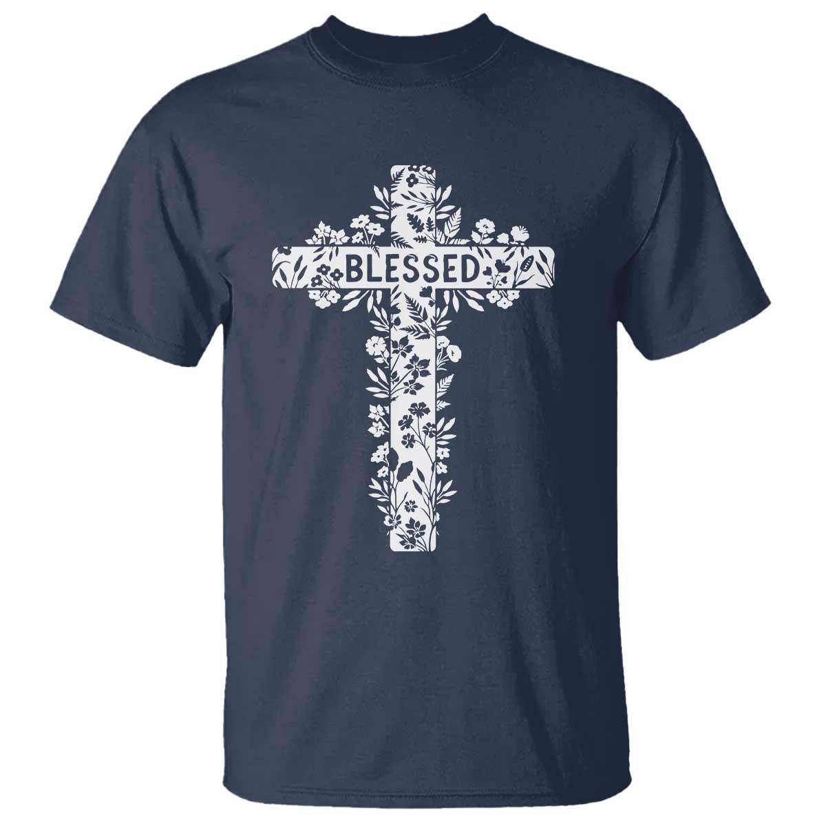 Blessed Floral Cross Christian Graphic T Shirt Faith Inspired Minimalist Scripture