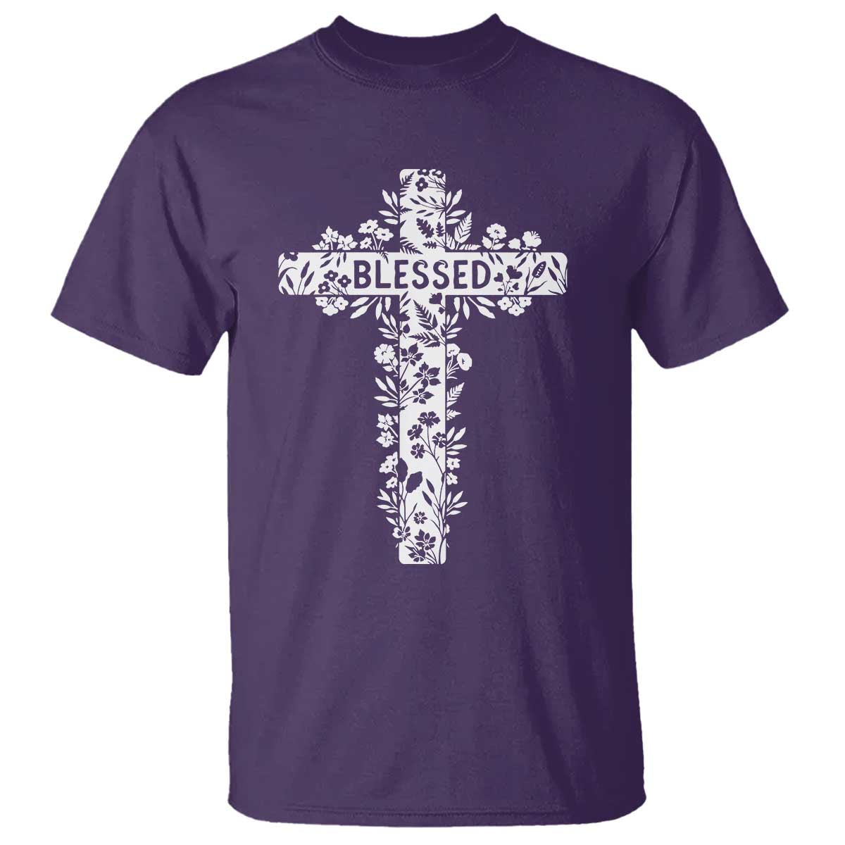 Blessed Floral Cross Christian Graphic T Shirt Faith Inspired Minimalist Scripture TS02 Purple Print Your Wear