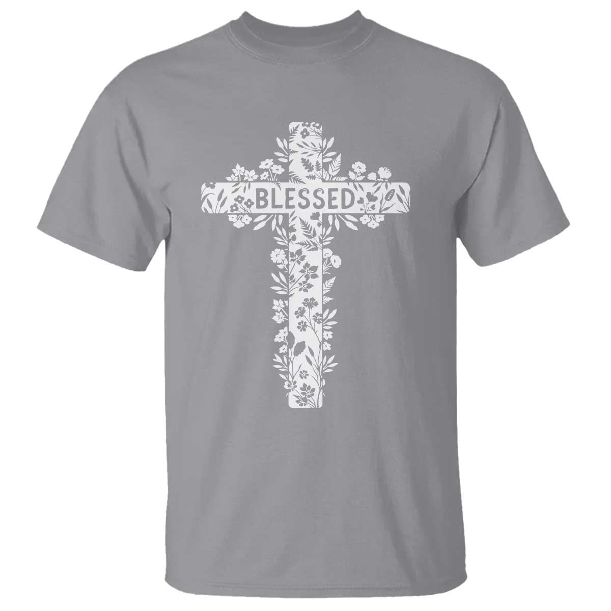 Blessed Floral Cross Christian Graphic T Shirt Faith Inspired Minimalist Scripture TS02 Sport Gray Print Your Wear
