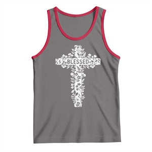 Blessed Floral Cross Christian Graphic Tank Top Faith Inspired Minimalist Scripture TS02 Deep Heather Red Print Your Wear