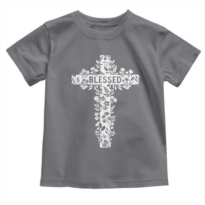 Blessed Floral Cross Christian Graphic Toddler T Shirt Faith Inspired Minimalist Scripture TS02 Charcoal Print Your Wear