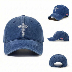 Blessed Floral Cross Christian Graphic Washed Cotton Baseball Cap Faith Inspired Minimalist Scripture TS02 Washed Cap Universal Fit Royal Blue Print Your Wear
