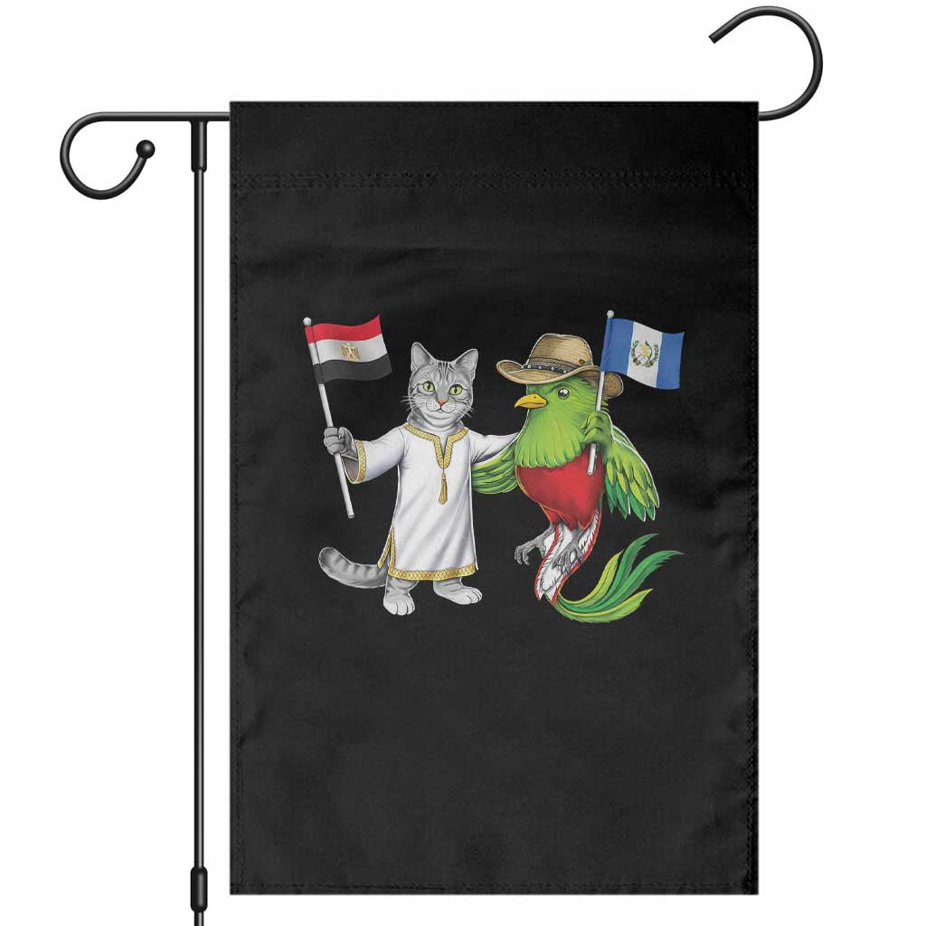 Egypt and Guatemala Friendship Heritage Pride Garden Flag Cute Cat and Quetzal Holding Flag TS02 Black Print Your Wear