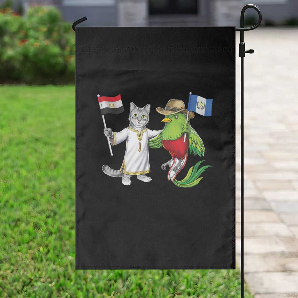 Egypt and Guatemala Friendship Heritage Pride Garden Flag Cute Cat and Quetzal Holding Flag TS02 Print Your Wear