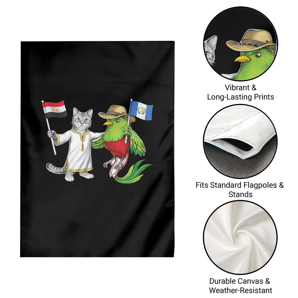 Egypt and Guatemala Friendship Heritage Pride Garden Flag Cute Cat and Quetzal Holding Flag TS02 Print Your Wear