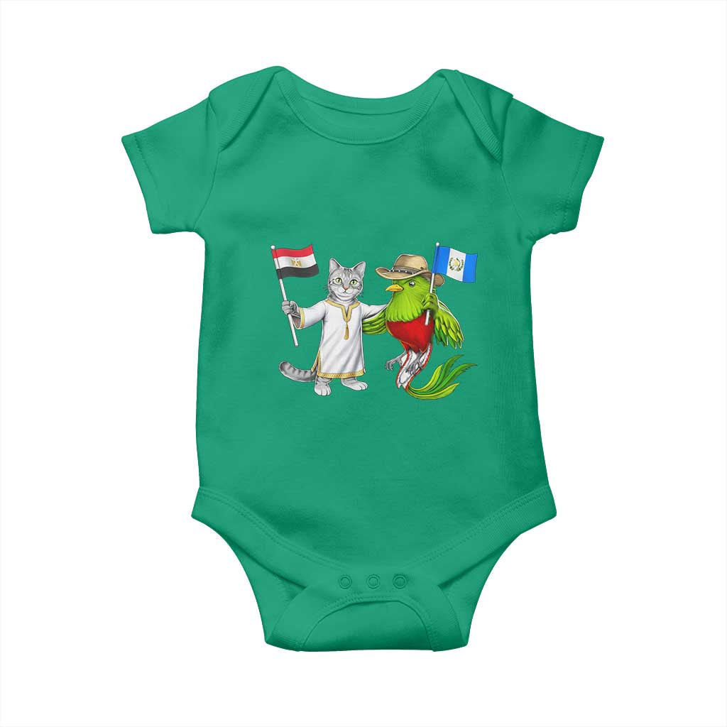Egypt and Guatemala Friendship Heritage Pride Baby Onesie Cute Cat and Quetzal Holding Flag TS02 Irish Green Print Your Wear