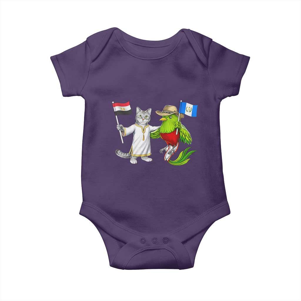 Egypt and Guatemala Friendship Heritage Pride Baby Onesie Cute Cat and Quetzal Holding Flag TS02 Purple Print Your Wear