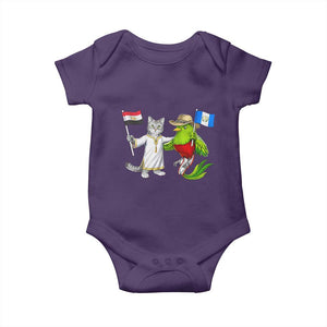 Egypt and Guatemala Friendship Heritage Pride Baby Onesie Cute Cat and Quetzal Holding Flag TS02 Purple Print Your Wear
