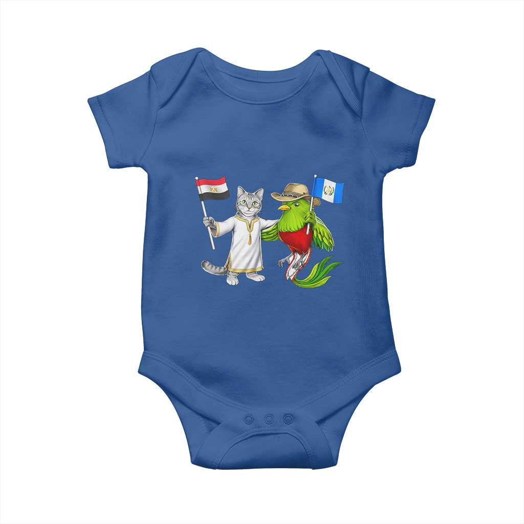 Egypt and Guatemala Friendship Heritage Pride Baby Onesie Cute Cat and Quetzal Holding Flag TS02 Royal Blue Print Your Wear