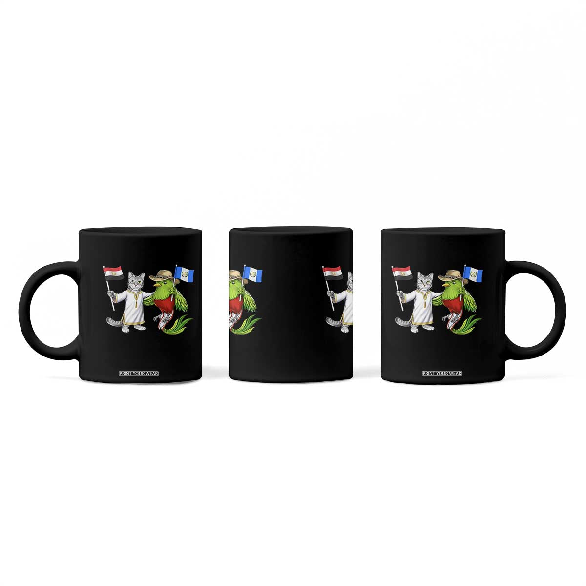 Egypt and Guatemala Friendship Heritage Pride Coffee Mug Cute Cat and Quetzal Holding Flag TS02 Print Your Wear