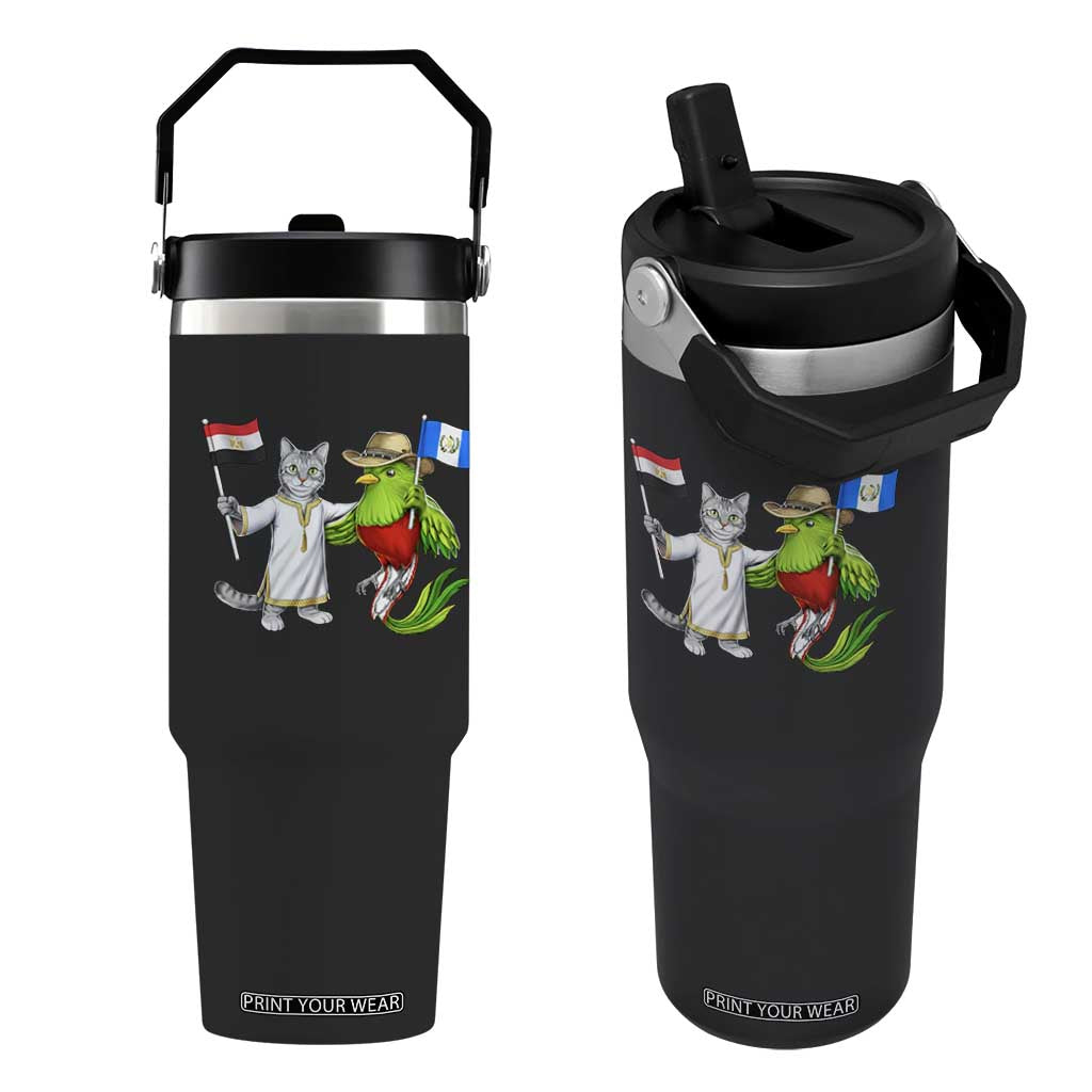 Egypt and Guatemala Friendship Heritage Pride Flip Straw Tumbler Cute Cat and Quetzal Holding Flag TS02 One Size: 30 oz Black Print Your Wear
